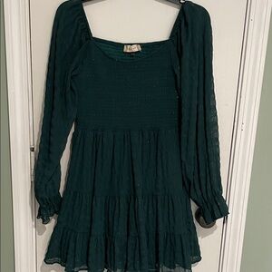 Altar'd State Teal sparkly Smocked Dress